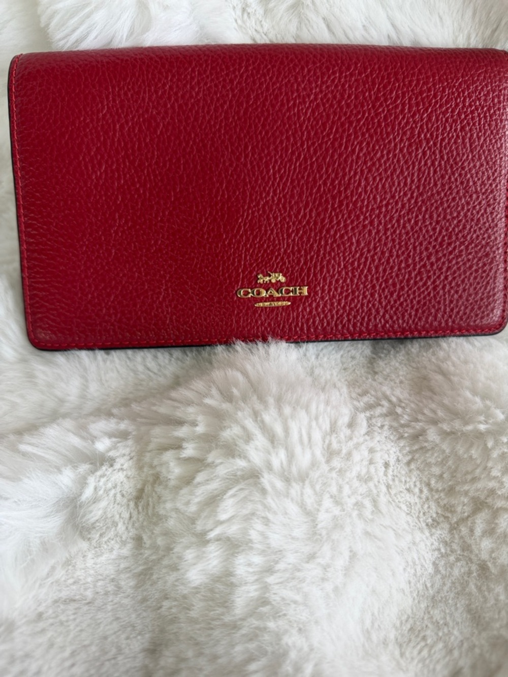 Coach Red Pebbled Leather Wallet with Gold Logo